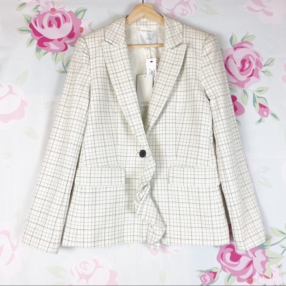NEW Joie Villette Grid Plaid Ruffled Blazer 8 - Picture 1 of 7